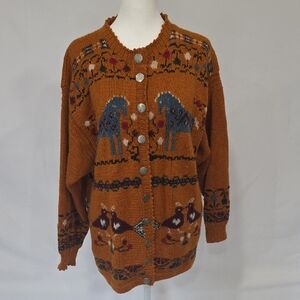 Harold's Earthy Knit Cardigan with Animal Motif